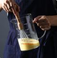 Techmanistan Measuring Glass Jug with Handle & Wooden Lid, Glass Measuring Jug, Glass Measuring Cup with Scale Measure. 
