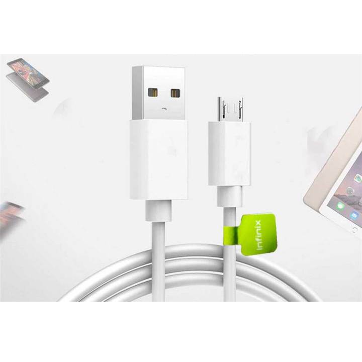 100% Original Infinix Micro High-Speed USB Cable  - White - Imported High Quality Fast Charging Cable For Android Mobile Phones - Best Android Phones Cables, Designed For Infinix Smartphones  Infinix Data Cable Latest 2021 By Tijarat Online