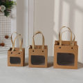 1Piece Brown White Cake Square Bottom Gift Box Handle Thick Window Show Portable Gift Bag Rivet Kraft Paper Folding Package Box. 