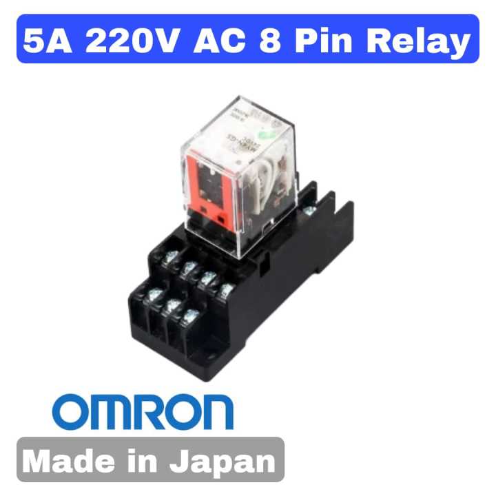 OMRON 1 Pair of 8 Pin 5A Coil 220V AC Relay | Pin Relay And Relay Base | Made in Japan | Led type MY2N-GS |