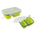 Collapsible Silicone Bento Box—2-Compartment Eco Silicone Collapsible Bento Lunch Box Kit-BPA Free, Safe in Microwave, Dishwasher & Freezer (Green). 