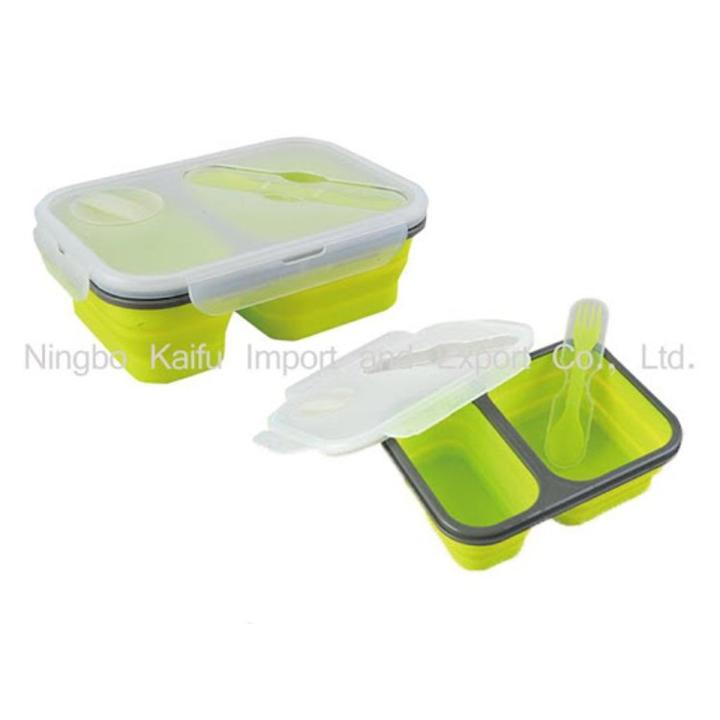 Collapsible Silicone Bento Box—2-Compartment Eco Silicone Collapsible Bento Lunch Box Kit-BPA Free, Safe in Microwave, Dishwasher & Freezer (Green)