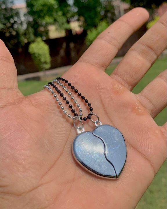 Silver Magnetic Broken Heart Necklace Locket Heavy Metal