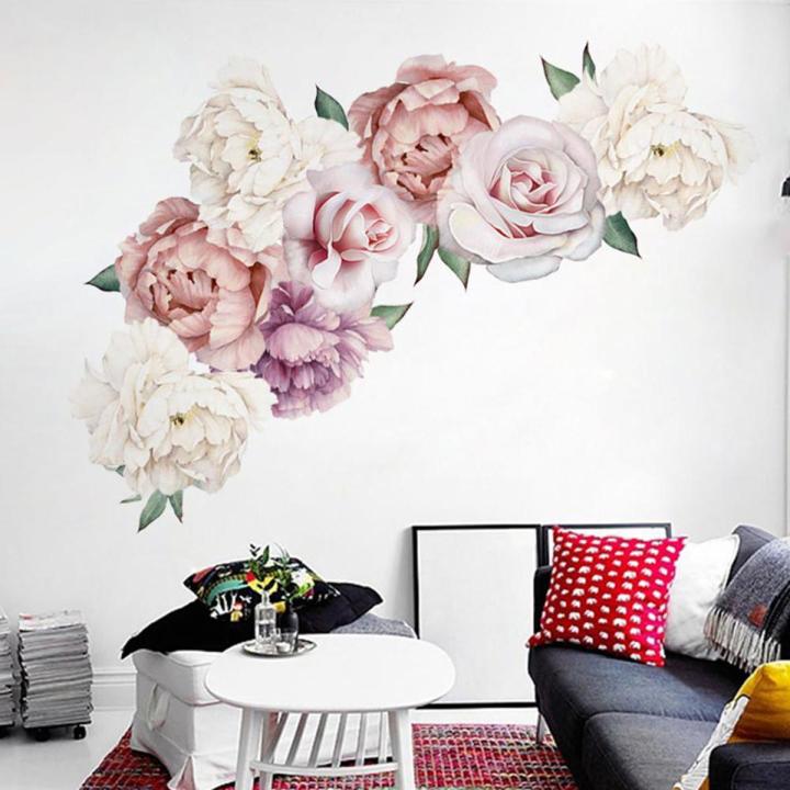 Fresh Peony Flower Wall Sticker Bedroom Living Room Wallpaper Decal