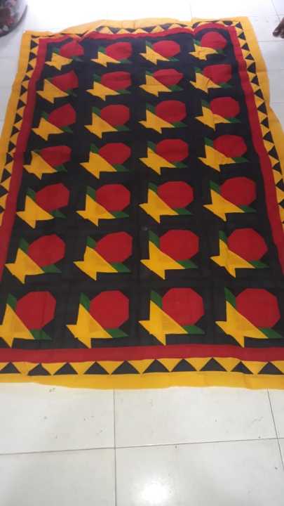 Traditional Sindhi Rilli - Bedsheet - Red and Yellow Circle Design- (6ft x 4ft)