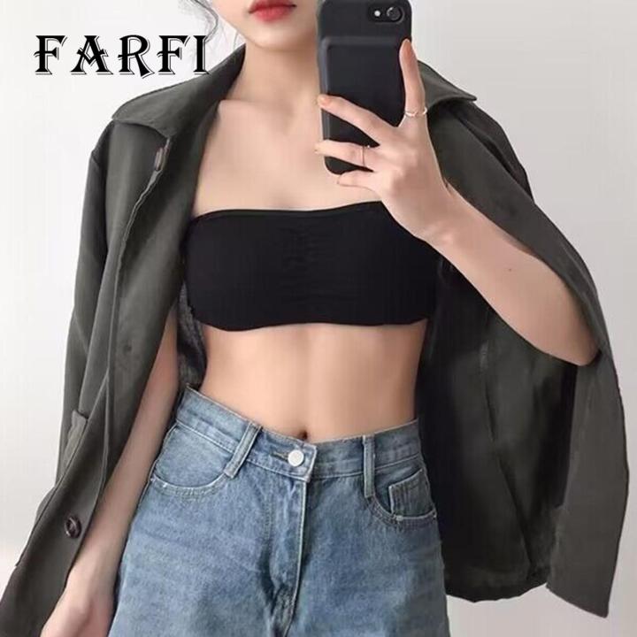 Backless Crop Top Comfortable Seamless Strapless Push Up Bandeau Tube Top Bra for Women Anti-slip Anti-exposure Solid Color Underwear
