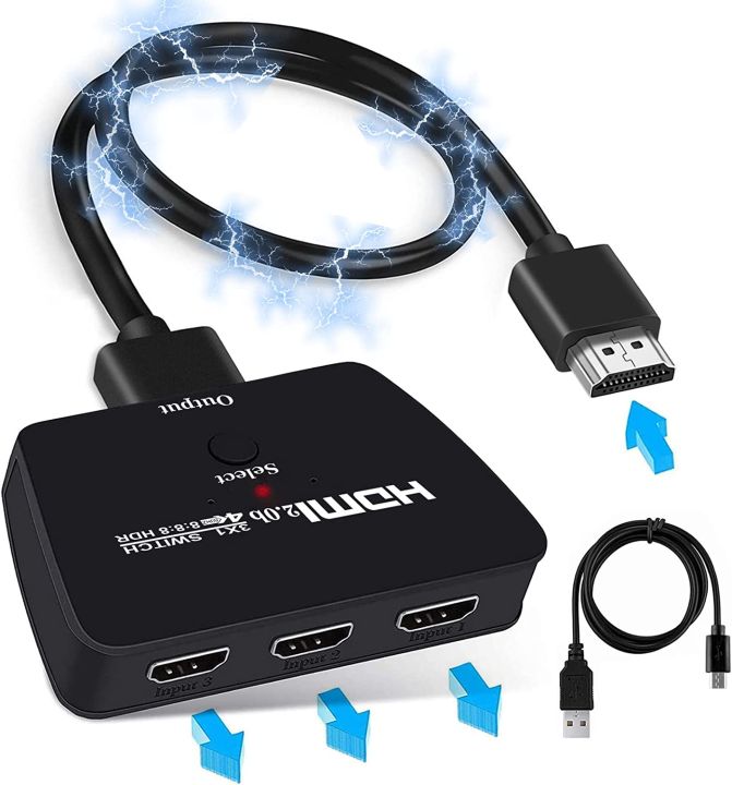 HDMI Switcher 3 in 1 out, Support HDCP2.2, HDR,1080P 3D, HDMI 2.0 switcher for Fire Stick, PS5,Sky Box,X BOX,Games Consoles,DVD,PC,Roku Etc