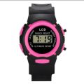 Kids watch silicone black straps round shape digital watch. 