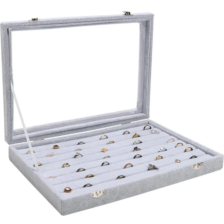Ring Storage Box - Jewellery Box for Rings with Glass 72 ring csae