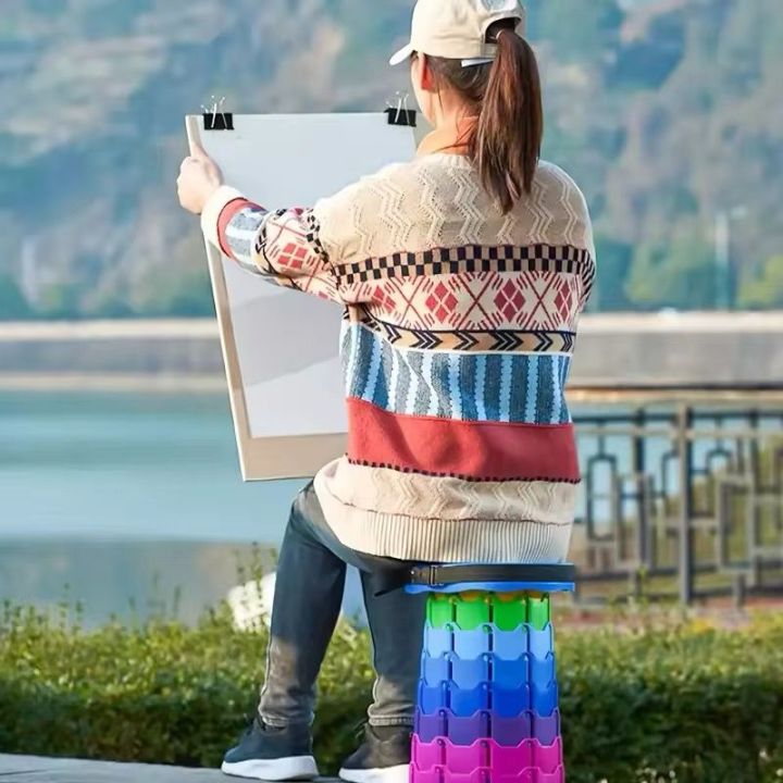 Portable Retractable Folding Stool Chair  | Latest Smart Outdoor Foldable, Collapsible Lightweight Seat Chair Stool for Camping Traveling, Picnic, Car, Easy to Carry Anywhere