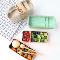 【Footprint】 Japanese 3 Layer Wheat Straw 900ML Lunch Box Portable Picnic Food Fruit Container Storage Box Wheat Plastick Travel Eco-Friendly School Office With Spoon And Fork Tableware Bento Box. 