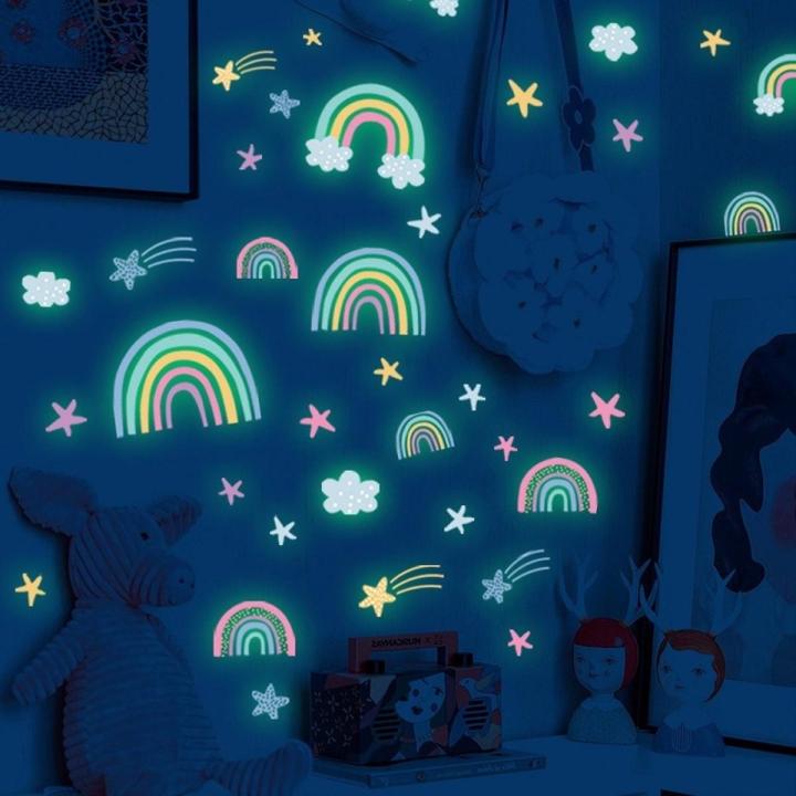 Cartoon Rainbow Cloud Luminous Wall Sticker/ Glow In The Dark Stars Stickers Decals For Kids Rooms Bedroom Home Decortion