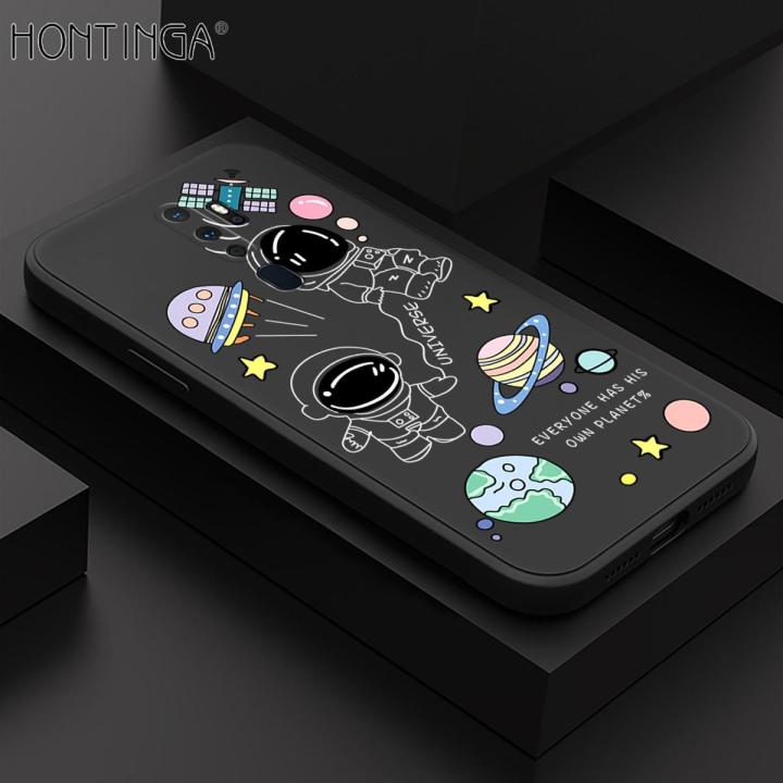 Hontinga for OPPO A5 2020 / A9 2020 Case NASA Earth Planet Astronaut Phone Case Square Edge Pattern Liquid Silicone Cases Full Cover Camera Case