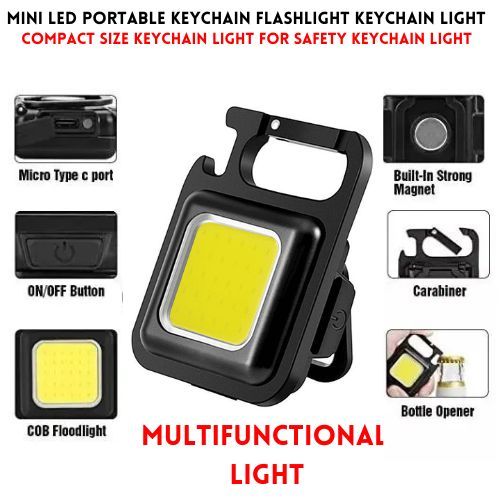 COB Multi-Function Rechargeable Keychain Light | 3 Modes In 1 Light | Mini Flashlight Portable Pocket Work Light With Bottle Opener I Metal BodyI Multi Functions In One Light I Keychain Light I Smooth Light