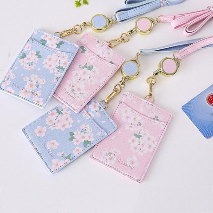 Cute Cherry Blossom Lanyard Card Holder student bus Card Case with Neck Strap Staff ID Business Card Holder Photo Badge Holder