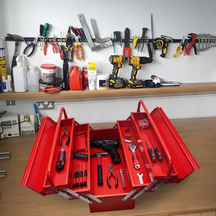 Metal%20Tool%20Box%205%20Tray%20Professional%20Portable%20Storage%20Cabinet%20Workshop%20Cantilever%20Toolbox%20with%20Carry%20Handles%20Red%20&%20Black%20-%20Image%209