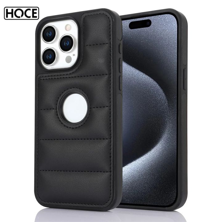 HOCE Puffer Down Jacket Logo HolePhone Case For iPhone 15 14 13 12 11 Pro Max X XS XR 7 8 Plus 15 Plus 13 Mini Cases Soft Faux Leather Cover