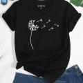 Flying Flower Printed Cotton Half Sleeves O Neck T Shirt For Women. 