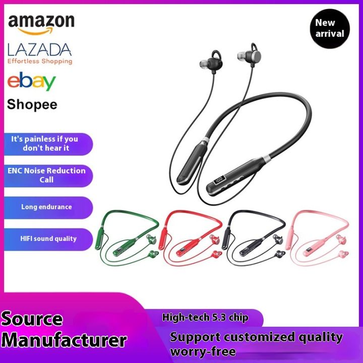 Stereo Bluetooth Headset With Magnetic Suction Hanging Neck Type For Large Power Super Long Life Led Display And A Half Into The Ear