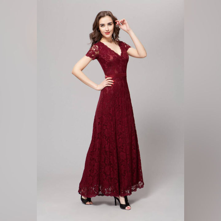 Maroon elegant net party wear-Maxi