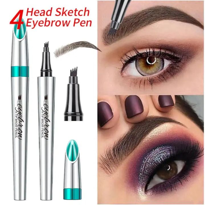 3D Waterproof Microblading Eyebrow Pen 4 Fork Tip Tattoo Pencil Pencil Cosmetic Long Lasting Natural Dark Brown Liquid Eye Brow