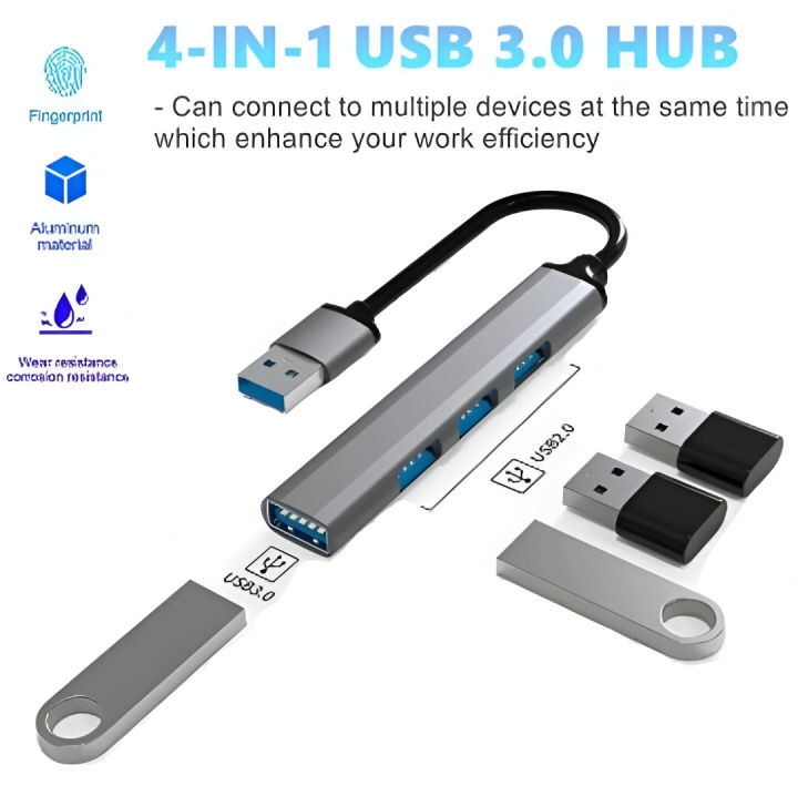 High-Speed 4-in-1 USB Hub – Type-C & USB 3.0 Adapter | Portable Multi ...