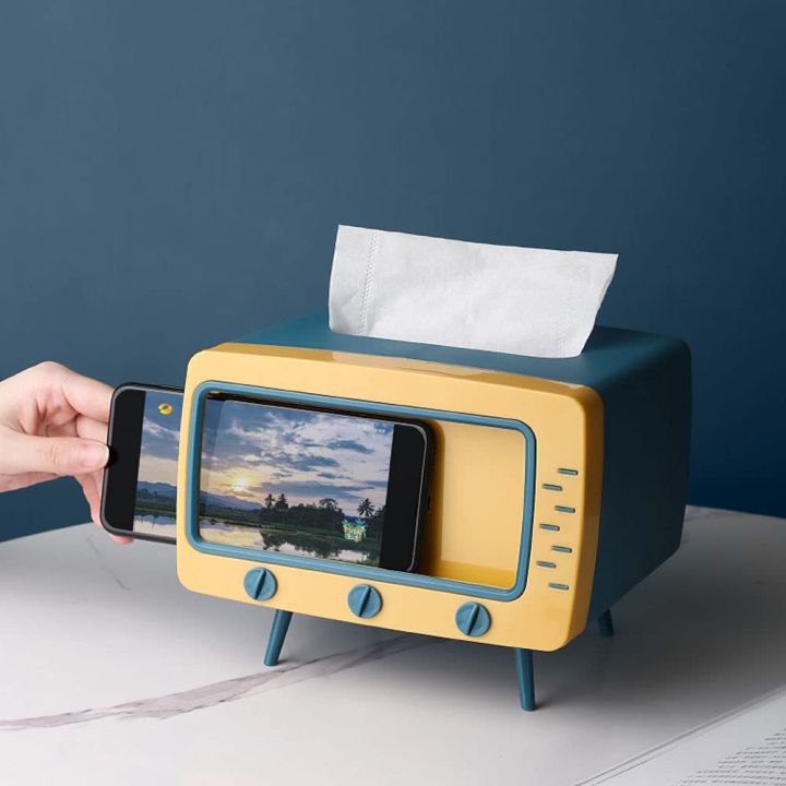 Tissue%20Box,Facial%20Tissue%20Box%20Holder%20with%20Phone%20Mount,TV%20Shaped%20Paper%20Box%20for%20Bedroom%20and%20Office%20Room%20-%20Image%202
