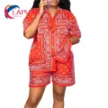 Baggy Shirt Washable Women Loose Print Shirts with Shorts Costume. 