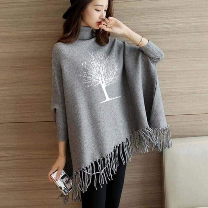 Grey%20Tree%20Printed%20Cape%20Shawl%20Style%20Poncho%20For%20woman%20-%20Image%202