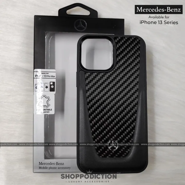 MERCEDESs%20BENZ%20Leather%20Back%20%20Cover%20CASE%20BROWN%20QUILTED%20MINI%20STARS%20PATTERN%20AND%20EMBOSSED%20LINES%20METAL%20STAR%20LOGO%20for%20Apple%20iPhone%2013%20Pro%20Max%20-%20Black%20-%20Image%205