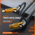65W Fast Charging 4-in-1 Multi Charging Cable – USB to Type-C, Micro USB & Lightning – Nylon Braided Heavy Duty Data Cable (Gold/Black) For iPhone & Android.. 