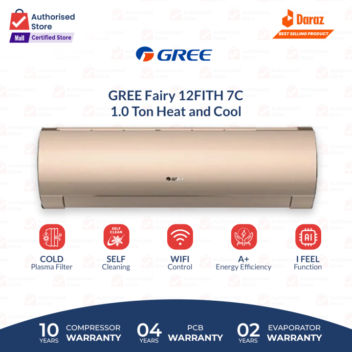 GREE Split AC 1 TON Inverter Fairy Series - Model 12FITH7C/7G - Heat & Cool (Wi-Fi) Air Conditioner with 10 Years Compressor Warranty