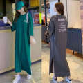 Fat mm summer outfit new lazy short sleeved loose over knee plus size dress 200 pounds long T shirt skirt. 