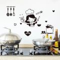 Creative Cartoon Happy Girl Chef Sticker Black PVC Loves Cooking Wall Sticker Non-toxic Cute Kitchen Decal Home Decor. 