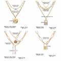 Zovoli Layered Chain Lock Portrait Pendants Necklaces For Women Gold Metal Key Heart Necklace Set Jewelry. 