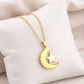 Gold Crescent Moon & Star Necklace for Women – Islamic Pendant Chain, Stainless Steel Jewelry for Girls. 