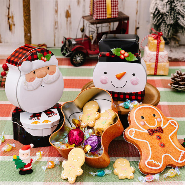 Metal Gift Box Cheerful Decorative Gingerbread Man Santa ClausCartoon Tin Box Multi-color Candy Box for Home Decoration New