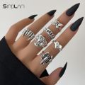 Sindlan Gothic Silver Color Grimace Finger Rings Set for Women Punk Stranger Things Grunge Butterfly Female Emo Jewelry Anillos. 
