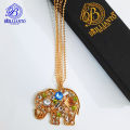 Golden Crystal Elephant Necklace Pendant for Girls Long Chain For Girls Best Gift With Box. 