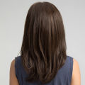 Women Hair Wigs Ladies Daily Natural Wave Dark Brown Side Parting Synthetic None Lace Wigs with Bangs. 