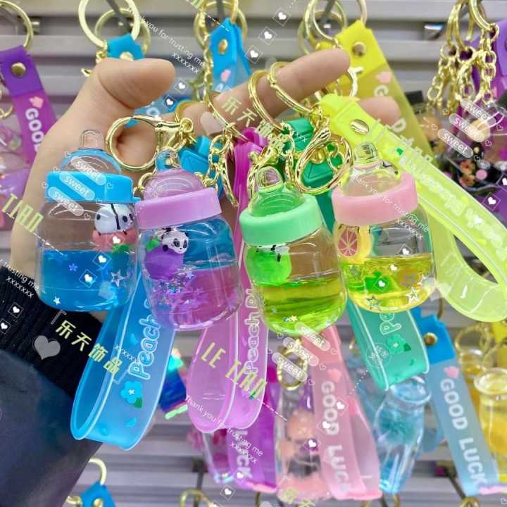 Girls Women Romantic Help Relax Floating Unicorn Cherry Blossom Bottle Keychain Keyring Key Chain Key Ring