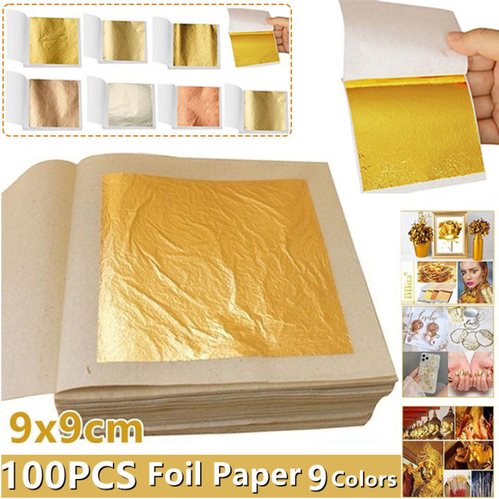 BataBata 100PCS Imitation Gold Silver Foil Paper Leaf Gilding For DIY Art Craft Nail Resin Birthday Party Wedding Decorations 9x9cm