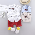 Baby Boys Summer Outfits Set Gentleman Button-Down Short Sleeve Shirt + Solid Shorts Pants. 