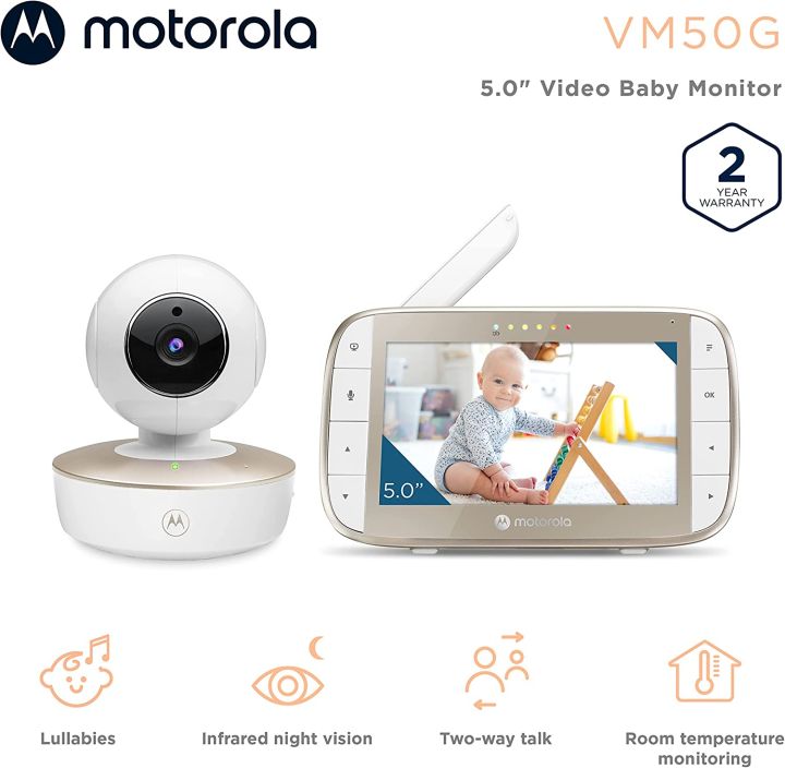 Motorola Baby Monitor - VM50G Video Baby Monitor with Camera, 1000ft Range 2.4 GHz Wireless 5" Screen, 2-Way Audio, Remote Pan, Tilt, Zoom, Room Temperature Sensor, Lullabies, Night Vision 1 Camera
