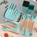 19PCS Silicone Kitchenware Cooking Utensils Set Random Colours Non-stick Cookware Spatula Kit Heat Resistant Wooden Handle Kitchen Cooking Tool. 