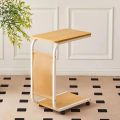 Portable Side Table End Table With Storage Pocket And Rolling Wheels. 