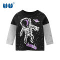 【BestGO】kids T-shirt for 1-8 years old boys girls Long sleeve Crew neck Black astronaut outer space Cotton Breathable Good fabric Home clothing Casual wear spring NEW fashion. 