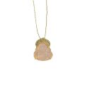 New Style Pink Imitation Tourmaline Maitreya Buddha Pendant Necklace Female Fashion and Fully-Jewelled Buddha Light Spectrum Photo Zen Clavicle Chain Vintage Necklace. 