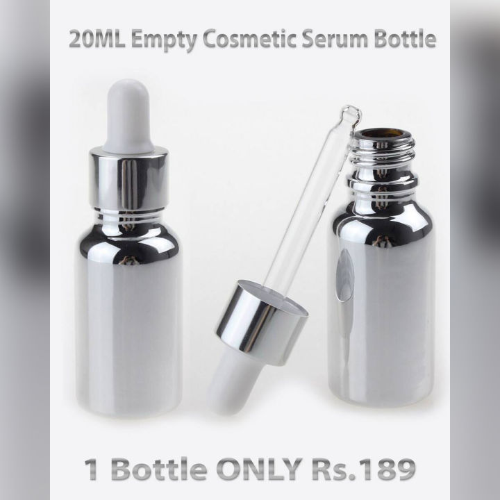 Empty Bottles for Serum Silver color glass small dropper bottle Cosmetic Container with Droppers Refillable 20ML( 1Pcs )