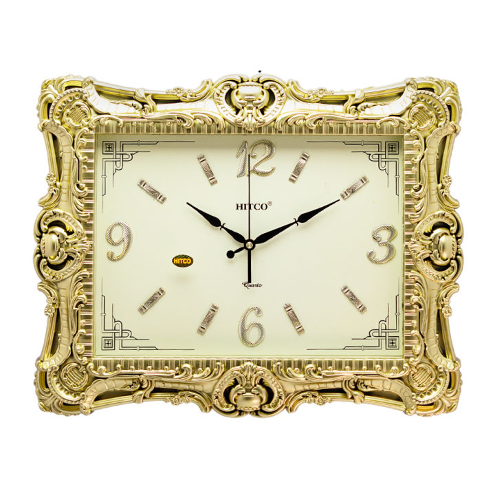 Hitco Square Antique Wall Clock - Unique Design Wall Clocks - Wall Clocks for Bedroom / Living Room / Decor - Square Clock Wall Stylish - Decorating Item - Golden Clock